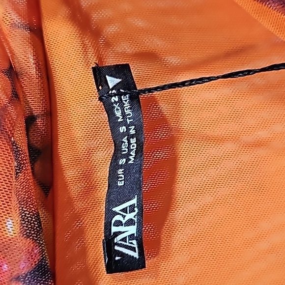 NWT Zara Off Shoulder Midi Chili Pepper Printed Tulle Dress - Size Small - Picture 5 of 5